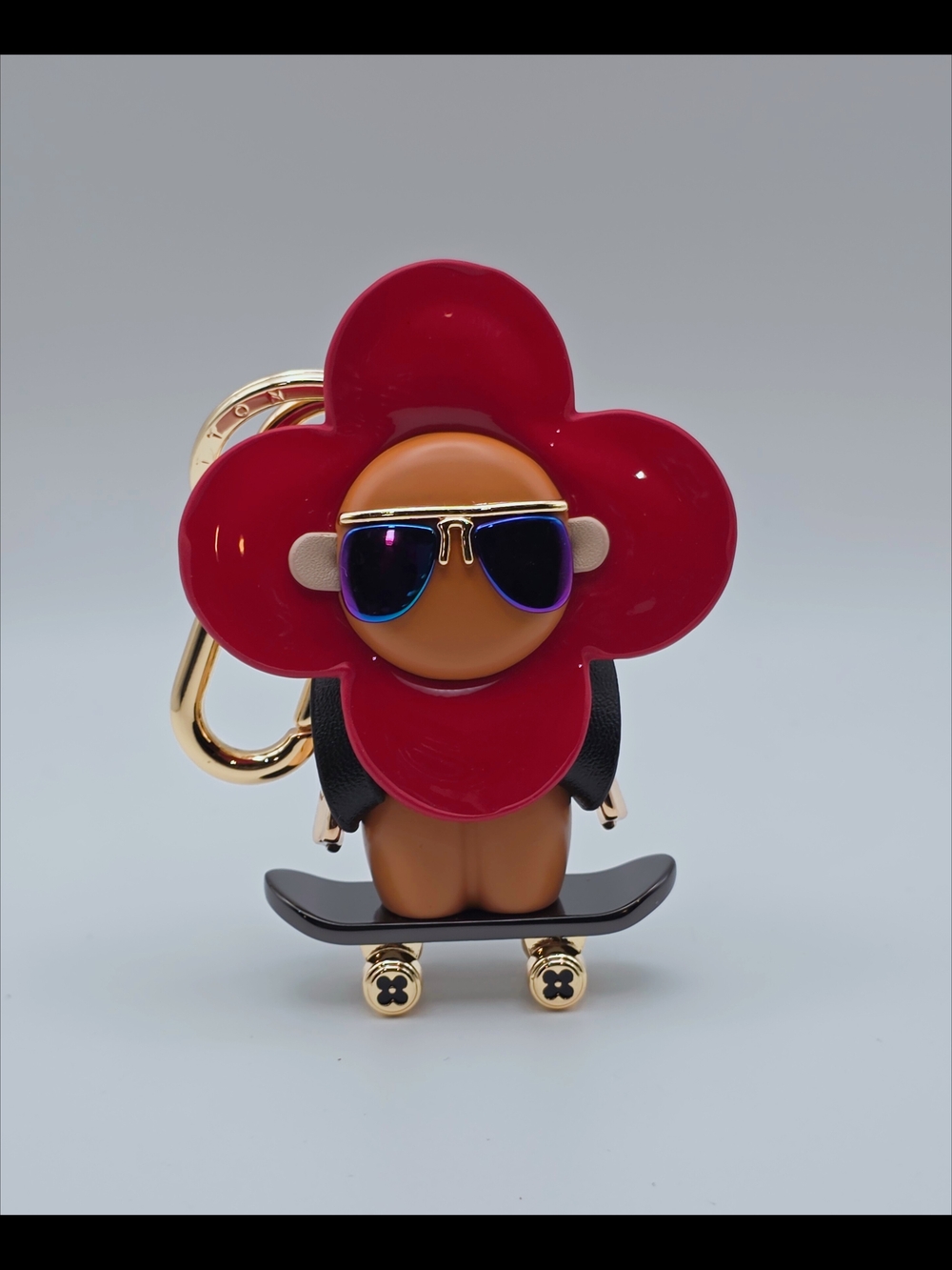 Vivi Keychain with Red Petals and Gold Hardware